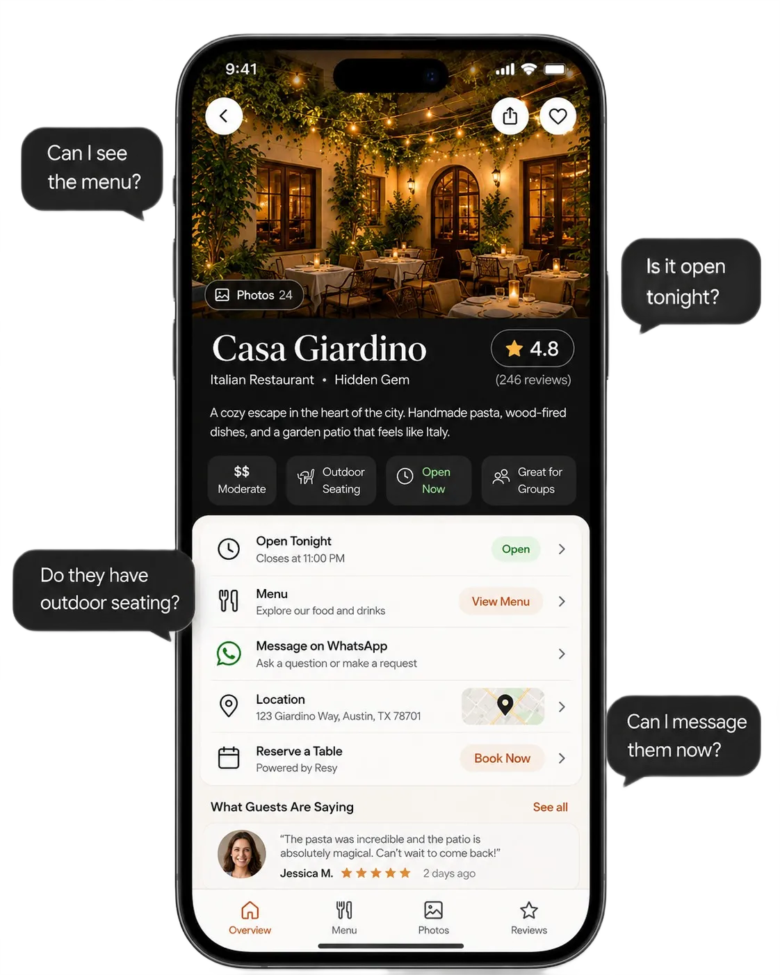 Illustration of a guest comparing a restaurant on a phone